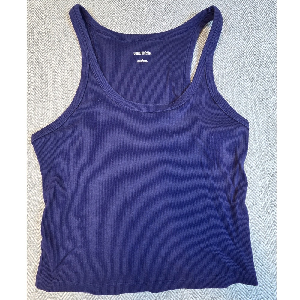 Wild Fable Womens Ribbed Racerback Tank Top Navy Blue Large Scoop Neck Crop